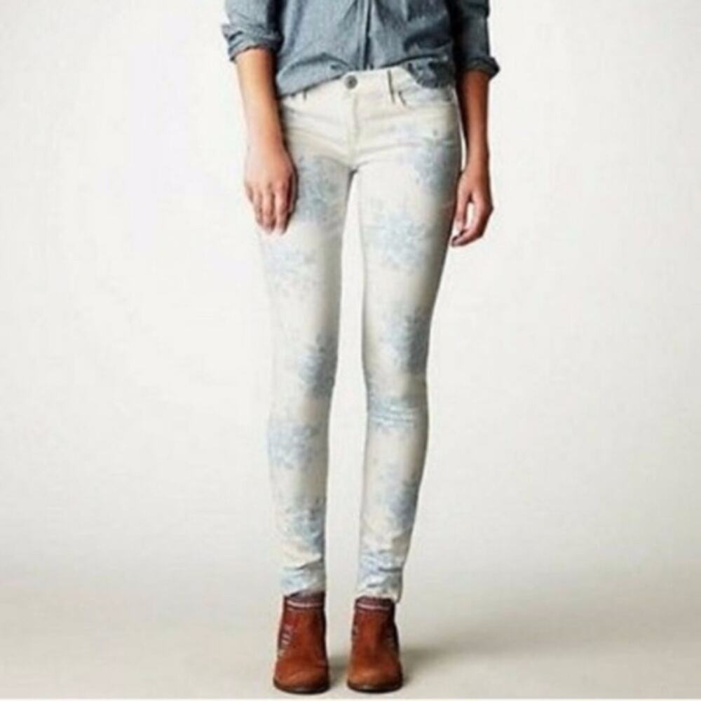 American Eagle Jegging Women Size 2 White Blue Floral Print Skinny Denim Pants